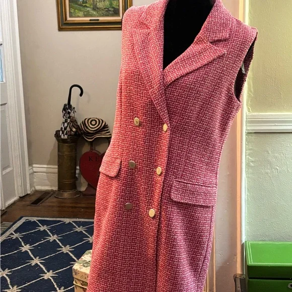 Nicole Miller Pink Tweed Dress with Gold Accents - Picture 2 of 16